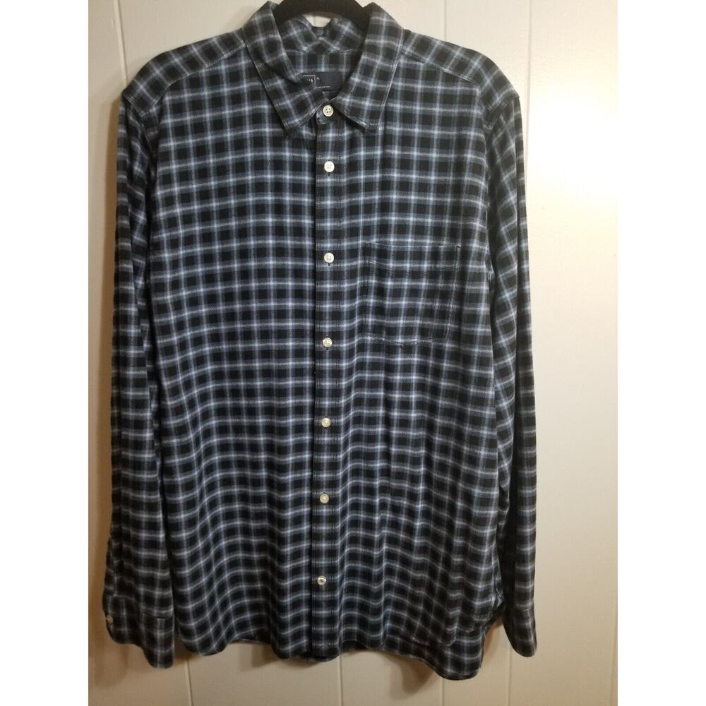 Gap Mens Sz XL Black/Blue‎ Plaid 100% Cotton Button up Flannel Shirt